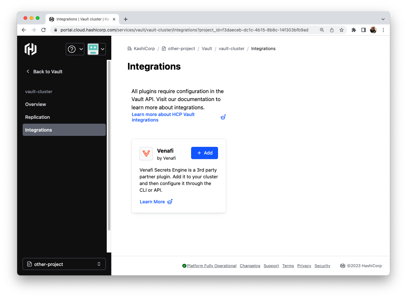 HCP Vault Integrations Page